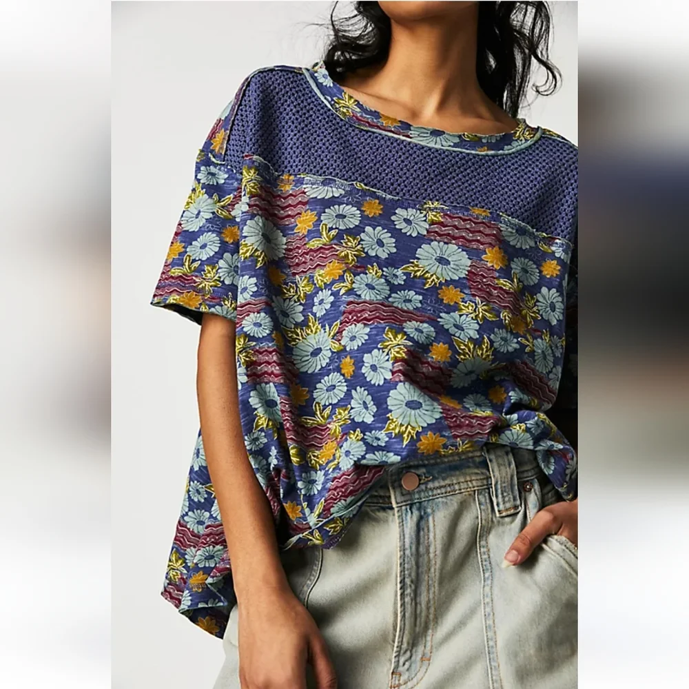 NWT FP We The Free Beach Dreamin Tee In Color Blue Combo - Picture 1 of 6